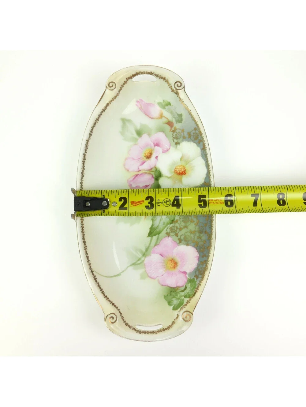 Antique RS Germany Porcelain Celery Dish Relish Tray Hand Painted Flowers Pink